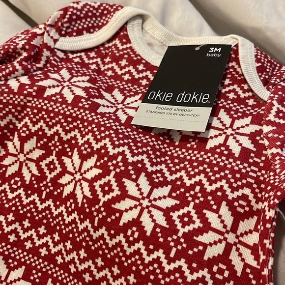 Okie Dokie Baby Pajamas Size 3M Rumba Red Long Sleeve Footed Sleeper NWT New - Picture 2 of 3